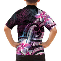 Polynesian Art Tattoo Family Matching Off Shoulder Maxi Dress and Hawaiian Shirt Plumeria Flowers Pink Gradient