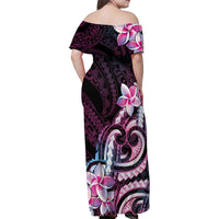 Polynesian Art Tattoo Family Matching Off Shoulder Maxi Dress and Hawaiian Shirt Plumeria Flowers Pink Gradient