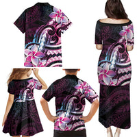 Polynesian Art Tattoo Family Matching Puletasi and Hawaiian Shirt Plumeria Flowers Pink Gradient