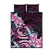 Polynesian Art Tattoo Quilt Bed Set Plumeria Flowers Pink Gradient