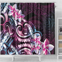 Polynesian Art Tattoo Shower Curtain Plumeria Flowers Pink Gradient