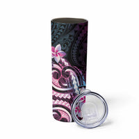 Polynesian Art Tattoo Skinny Tumbler Plumeria Flowers Pink Gradient
