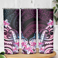 Polynesian Art Tattoo Skinny Tumbler Plumeria Flowers Pink Gradient