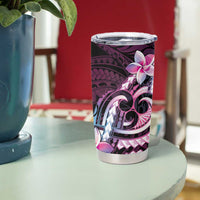 Polynesian Art Tattoo Tumbler Cup Plumeria Flowers Pink Gradient