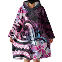 Polynesian Art Tattoo Wearable Blanket Hoodie Plumeria Flowers Pink Gradient
