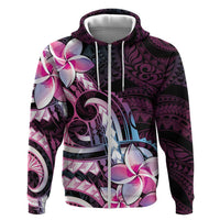 Polynesian Art Tattoo Zip Hoodie Plumeria Flowers Pink Gradient