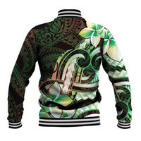 Polynesian Art Tattoo Baseball Jacket Plumeria Flowers Green Gradient