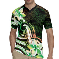 Polynesian Art Tattoo Rugby Jersey Plumeria Flowers Green Gradient