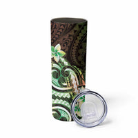 Polynesian Art Tattoo Skinny Tumbler Plumeria Flowers Green Gradient