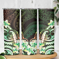 Polynesian Art Tattoo Skinny Tumbler Plumeria Flowers Green Gradient