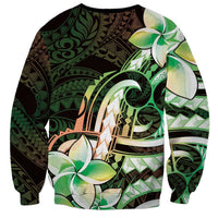 Polynesian Art Tattoo Sweatshirt Plumeria Flowers Green Gradient LT05 - Polynesian Pride