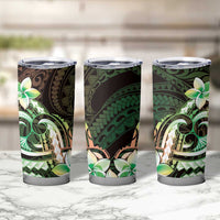 Polynesian Art Tattoo Tumbler Cup Plumeria Flowers Green Gradient