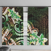 Polynesian Art Tattoo Window Curtain Plumeria Flowers Green Gradient