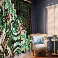 Polynesian Art Tattoo Window Curtain Plumeria Flowers Green Gradient