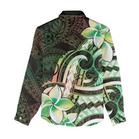 Polynesian Art Tattoo Women Casual Shirt Plumeria Flowers Green Gradient