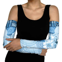 Hawaii Tapa Pattern With Blue Hibiscus Arm Sleeves - Polynesian Pride