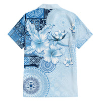 Hawaii Tapa Pattern With Blue Hibiscus Family Matching Tank Maxi Dress and Hawaiian Shirt