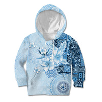 Hawaii Tapa Pattern With Blue Hibiscus Kid Hoodie LT05 Hoodie Blue - Polynesian Pride