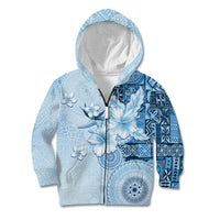 Hawaii Tapa Pattern With Blue Hibiscus Kid Hoodie LT05 Zip Hoodie Blue - Polynesian Pride