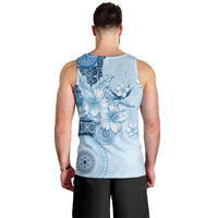 Hawaii Tapa Pattern With Blue Hibiscus Men Tank Top