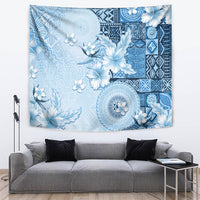 Hawaii Tapa Pattern With Blue Hibiscus Tapestry LT05 Blue - Polynesian Pride