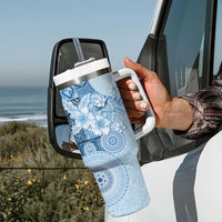 Hawaii Tapa Pattern With Blue Hibiscus Tumbler With Handle