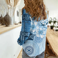 Hawaii Tapa Pattern With Blue Hibiscus Women Casual Shirt