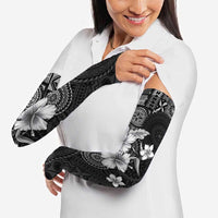 Hawaii Tapa Pattern With Black Hibiscus Arm Sleeves - Polynesian Pride