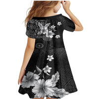 Hawaii Tapa Pattern With Black Hibiscus Family Matching Mermaid Dress and Hawaiian Shirt