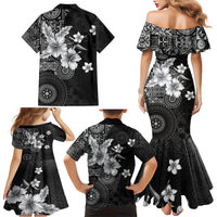 Hawaii Tapa Pattern With Black Hibiscus Family Matching Mermaid Dress and Hawaiian Shirt