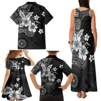 Hawaii Tapa Pattern With Black Hibiscus Family Matching Tank Maxi Dress and Hawaiian Shirt