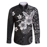 Hawaii Tapa Pattern With Black Hibiscus Family Matching Tank Maxi Dress and Hawaiian Shirt