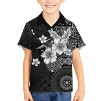 Hawaii Tapa Pattern With Black Hibiscus Kid Hawaiian Shirt LT05 Kid Black - Polynesian Pride