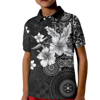 Hawaii Tapa Pattern With Black Hibiscus Kid Polo Shirt LT05 Kid Black - Polynesian Pride