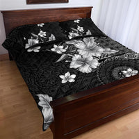Hawaii Tapa Pattern With Black Hibiscus Quilt Bed Set