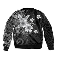 Hawaii Tapa Pattern With Black Hibiscus Sleeve Zip Bomber Jacket