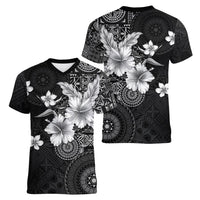 Hawaii Tapa Pattern With Black Hibiscus Women V-Neck T-Shirt LT05 - Polynesian Pride