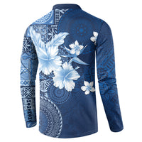 Hawaii Tapa Pattern With Navy Hibiscus Button Sweatshirt