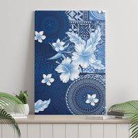 Hawaii Tapa Pattern With Navy Hibiscus Canvas Wall Art