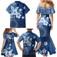 Hawaii Tapa Pattern With Navy Hibiscus Family Matching Mermaid Dress and Hawaiian Shirt