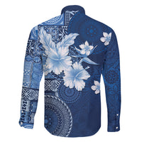 Hawaii Tapa Pattern With Navy Hibiscus Family Matching Off Shoulder Short Dress and Hawaiian Shirt LT05 - Polynesian Pride