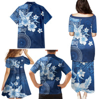 Hawaii Tapa Pattern With Navy Hibiscus Family Matching Puletasi and Hawaiian Shirt LT05 - Polynesian Pride