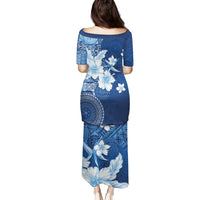Hawaii Tapa Pattern With Navy Hibiscus Family Matching Puletasi and Hawaiian Shirt LT05 - Polynesian Pride