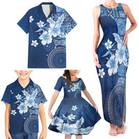 Hawaii Tapa Pattern With Navy Hibiscus Family Matching Tank Maxi Dress and Hawaiian Shirt LT05 - Polynesian Pride