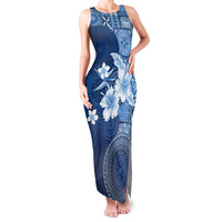 Hawaii Tapa Pattern With Navy Hibiscus Family Matching Tank Maxi Dress and Hawaiian Shirt LT05 Mom's Dress Navy - Polynesian Pride