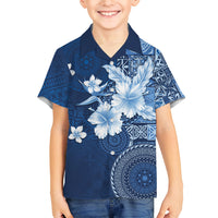 Hawaii Tapa Pattern With Navy Hibiscus Family Matching Tank Maxi Dress and Hawaiian Shirt LT05 Son's Shirt Navy - Polynesian Pride