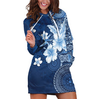Hawaii Tapa Pattern With Navy Hibiscus Hoodie Dress