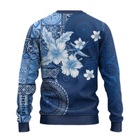 Hawaii Tapa Pattern With Navy Hibiscus Ugly Christmas Sweater