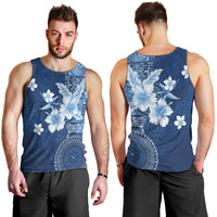 Hawaii Tapa Pattern With Navy Hibiscus Men Tank Top