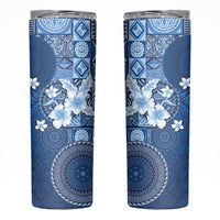 Hawaii Tapa Pattern With Navy Hibiscus Skinny Tumbler